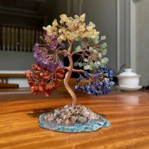 Vintage Gemstone Bonsai Tree with Mixed Crystal Stones Chakra Healing Feng Shui Decorative Tree Positive Energy Crystal Tree