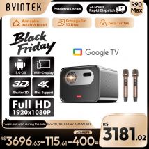 BYINTEK R90 Max Full HD 1080P proyector 4K DLP 2200 lúmenes ANSI Android TV 11,0 3D 4K compatible proyector de cine en casa inteligente
