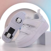 Mode Mädchen Jungen Rollschuhe Kinder Turnschuhe mit zwei Rädern Skateboardschuhe mit dicken Sohlen Kinder rutschfeste klobige Schuhe Weiß