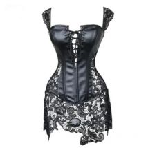 S-6XL Plus Size Sexy Lingerie Underwear Women Black Faux Leather Lace Burlesque Steampunk Corset Dress Gothic Bustier Corselet