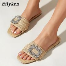 Eilyken Sommer Glitter Strass Frauen Hausschuhe hellen Diamant flachen Boden Rohr Kristall Sandalen Strand Rutschen Schuhe Zapatos Muje