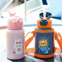 480 ml Kinder-Thermosflasche, niedliche Kinder-Thermowasserflasche mit Strohhalm, Edelstahl-Thermosbecher für Kinder, tragbarer Wasserbecher