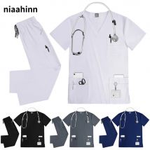 NiaaHinn Anestesista Uniforme Infermieristica Vestito Unisex Spa Bellezza Abiti Da Lavoro Donne Scrub Set Pet Clinica Medico Dottore Abbigliamento Da Lavoro