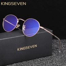 KINGSEVEN Runde Brille mit transparenten Gläsern, dünner Rahmen, Anti-Blaulicht, für Herren/Damen, Blue Ray Blocking, Computerspiel-Brille