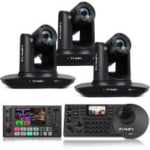 FoMaKo NDI Telecamera AI con tracciamento automatico Telecamera PTZ HDMI Zoom ottico 20x (3 pezzi), controller PTZ KC608N, visualizzazione video M3 per chiesa