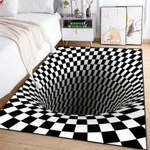 3D Vortex Illusion Schwarz-Weiß-Teppich für Schlafzimmer, Bodenmatte, abstrakter geometrischer optischer Vertigo-Teppich, rutschfeste Wohnzimmerdekoration