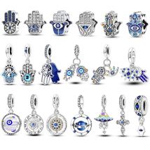Charms aus 925er-Sterlingsilber, blaue Teufelsaugen, Flugzeugkugel, Erde, Koffer, Reise, passend für Original-Armbänder für Frauen, DIY-Schmuckperle