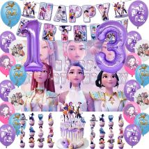 Zestaw sztućców na przyjęcie w stylu Demon Hunters, baner, tło, balony, topper na tort, akcesoria piknikowe na zewnątrz, urodziny, na koreańskie imprezy Kpop Anime