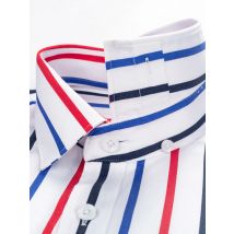 Men's Color Block Striped Wrinkle-Resistant Dress Shirt Long-Sleeve Regular-fit Hidden Button Collar Casual Pure Cotton Shirts