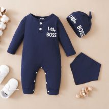 0-12 Monate Neugeborene Baby Bodysuit Kleinkind Baby Stram pler lange Ärmel Brief druck Overall Hut Mode niedlichen Stil tägliche Kleidung