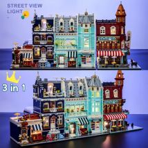 Europäischen Markt Straße Villa Haus Modell Bausteine MINI Kreative Architektur Szene Licht Montieren Ziegel Spielzeug Kind Geschenk