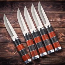 Rotes und schwarzes Messer mit Massivholzgriff, Edelstahl, fruchtgeschnittenes Fleisch, Schälmesser, leicht zu tragen im Freien, mit Messerabdeckung