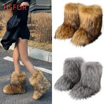 2025 Women Winter Faux Fur Boots Woman Fluffy Plush Warm Snow Boots Luxury Footwear Girls Furry Fur Bottes Fashion Winter Shoe