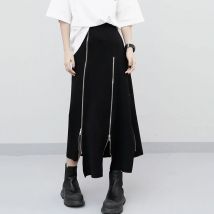 Women High Waist Skirts Harajuku Punk Style Irregular Zipper Skirt Pants for Women Gothic Black Hip Hop Skirts Female Streetwear