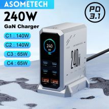Ładowarka GaN 240W 6-w-1 140W PD3.1 PPS USB Typ C z Cyfrowym Wyświetlaczem, Szybka Stacja Ładująca do iPhone 16 15, MacBooków, Laptopów Samsung