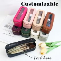 Personalizowane etui na pędzle do makijażu z PU skóry, przezroczysta kosmetyczka z PVC, damskie akcesoria do przyborów toaletowych