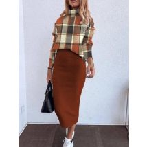 Autumn Winter Elegant Turtleneck T Shirt With Skirt Two Piece Sets For Women Fashion Long Sleeve Print T Shirts+pencil Dress Set