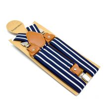 SHOWERSMILE Men Suspenders Belt Navy Unisex Women Suspender Adult Stripe Braces Leather Adjustable 3 Clips Male Pants Straps Man