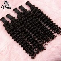 NABI Boho Human Hair Bundles for Braiding Deep Wave Virgin Hair Extension Natural Color Braids No Weft Hair Bulk Extensions