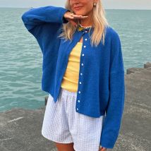 Combhasaki Y2K-Chic-Strickjacke für Damen, einfarbig, flauschig, langärmelig, Knopfleiste vorne, lockere Passform, Basic-Pullover