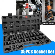 35PCS Impact Socket Set 6 Point Deep Socket Wrench 1/2" Drive Long Reach Garage Metric 8-32MM Car Repair Combined Tool
