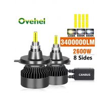 OVEHEL H4 H11 LED 360 3400000LM 2600W Canbus 9012 H7 H1 H3 H8 D1S D2S HB3 9005 HB4 9006 Led Car Headlight 6000K Fog Lamp 12V