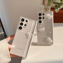 Pearl Bow Hülle für Samsung Galaxy S25 S24 S23 S22 Plus Ultra S23FE A54 A35 A15 A34 5G Cover Clear Glitter Stars Soft Cover Shell