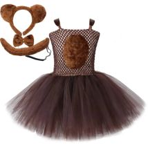 Brown Bear Tutu Dress for Baby Girls Animal Halloween Costume Kids Christmas Birthday Outfit Children Clothes with Ears Bow Tail