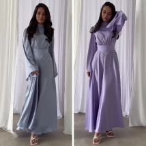 High Neck Ballkleider Langarm A-Linie Abendkleid Falten Taft Party kleid 2024 knöchel langes Kleid für Frauen