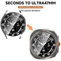 Change To Ultra Hülle für Samsung Galaxy Watch 7 6 40 mm 44 mm Upgrade auf Galaxy Watch Ultra 47 mm Displayschutzfolie aus gehärtetem Glas