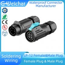 LP12 IP68 Industrieller kreisförmiger elektrischer Luftfahrt-Steckverbinder, wasserdichter Steckverbinder, PBT-Gehäuse, Netzteil, M12, 2–8-polig, weiblich und männlich