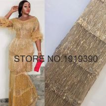 Neueste 3d Quaste Pailletten Spitze afrikanischen Spitzens toff hochwertige Netz nigerian ische Spitzens toffe 5 Meter für Frauen Party kleider
