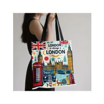 Reusable Grocery Tote Bag Women London-Themed Design Big Ben Red Phone Booths Union Jack Polyester Large Capacity Shopping Bag