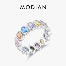 MODIAN 925 Sterling Silber Regenbogen Farbe Zirkonia Ringe Luxus Hochzeit Verlobung Ringe Band Für Frauen Schmuck