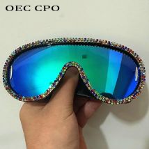 Diamant Luxus einteilige Sonnenbrille Frauen Brille übergroße quadratische Sonnenbrille Damen Strass Brillen Mode Spiegel UV-Farben