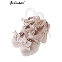 Japanische Lolita Mine Massenhergestellt Niedliche Schleife Spitze Hochhackige Plateauschuhe Neue Frühlingsdamen Elegante Mary Jane Schuhe Pumps