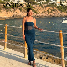 KONDALA 2026 Frühlingskleid für Damen Elegante Outfits für Verabredungen Damenkleider im koreanischen Stil Schulterfreie transparente Damenkleider
