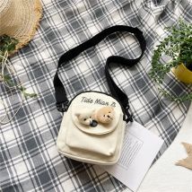 Cartoon-Mini-Leinentasche, niedliche kleine Umhängetaschen für Damen, Handy, Taschentuch, Münzgeldbörse, Tasche, Studenten-Umhängetasche mit Pin Bear