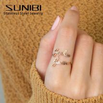 SUNIBI Personalisierter 2-Namen-Ring für Frauen, goldfarben, personalisierter Buchstabe, 316L-Edelstahl-Ringe, unterstützt Großhandel, Dropshipping