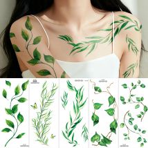 5 Sheets Realistic Green Leaf Tattoos - Large Waterproof Fake Vine Stickers for Women, Neck Shoulder Arm Body Art
