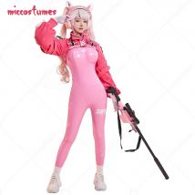 Miccostumes Damen-Cosplay-Kostüm, rosa, Bodysuit-Set mit Ohrenhandschuhen für Halloween-Party
