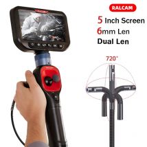 RALCAM Endoscopio de dirección de pantalla grande de 5 pulgadas Lente dual 6 mm 4 vías 720 °   Para boroscopio industrial de inspección de alcantarillado de motor