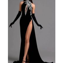 Customized Black Velvet Evening Dress Elegant O-Neck Detachable Sleeve Half Sleeves Prom Dress Zipper Back Celebrity Gowns