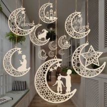 1pc Eid Mubarak Holz Ornamente Höhlte Mond Sterne Hängen Anhänger für Ramadan Kareem Dekoration Islamischen Musselin Party Liefert