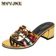 Flat Shoes Female Fretwork Heels Square heel Womens Slippers Outdoor Luxury Slides Low Block Designer Soft Fashion
