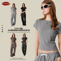 ZODF Sexy Frauen 2025 Gewaschen 275 g/m2 T-Shirts Hotsweet Mädchen Sexy Slim Fit O Neck T Shirt Retro Tees für Sommer HY1015