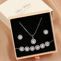 ZAKOL 3-teiliges Schmuckset für Damen, Brautschmuck, transparent, rund, AAA-Zirkon, Ohrringe, Armband, Halskette, Sets mit Geschenkbox
