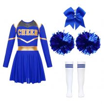 Kinder Mädchen Cheerleading Jazz Dance Performance Kostüm Langarm Trikot Kleid mit Kopfbedeckung Blumen Socken Sport Meeting Outfit