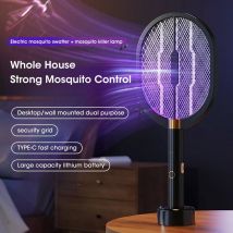 2024 Aggiornato 3000V Elettrico Mosquito Racchetta Con Viola Killer Lampada TYPE-C Ricaricabile Bug Zappers Fly Swatter