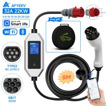 AFYEEV 22KW 32A 3Phase Typ2 Tragbares EV-Ladegerät Wi-Fi APP-Steuerung GB/T EVSE Ladebox Ladestation für Elektroauto